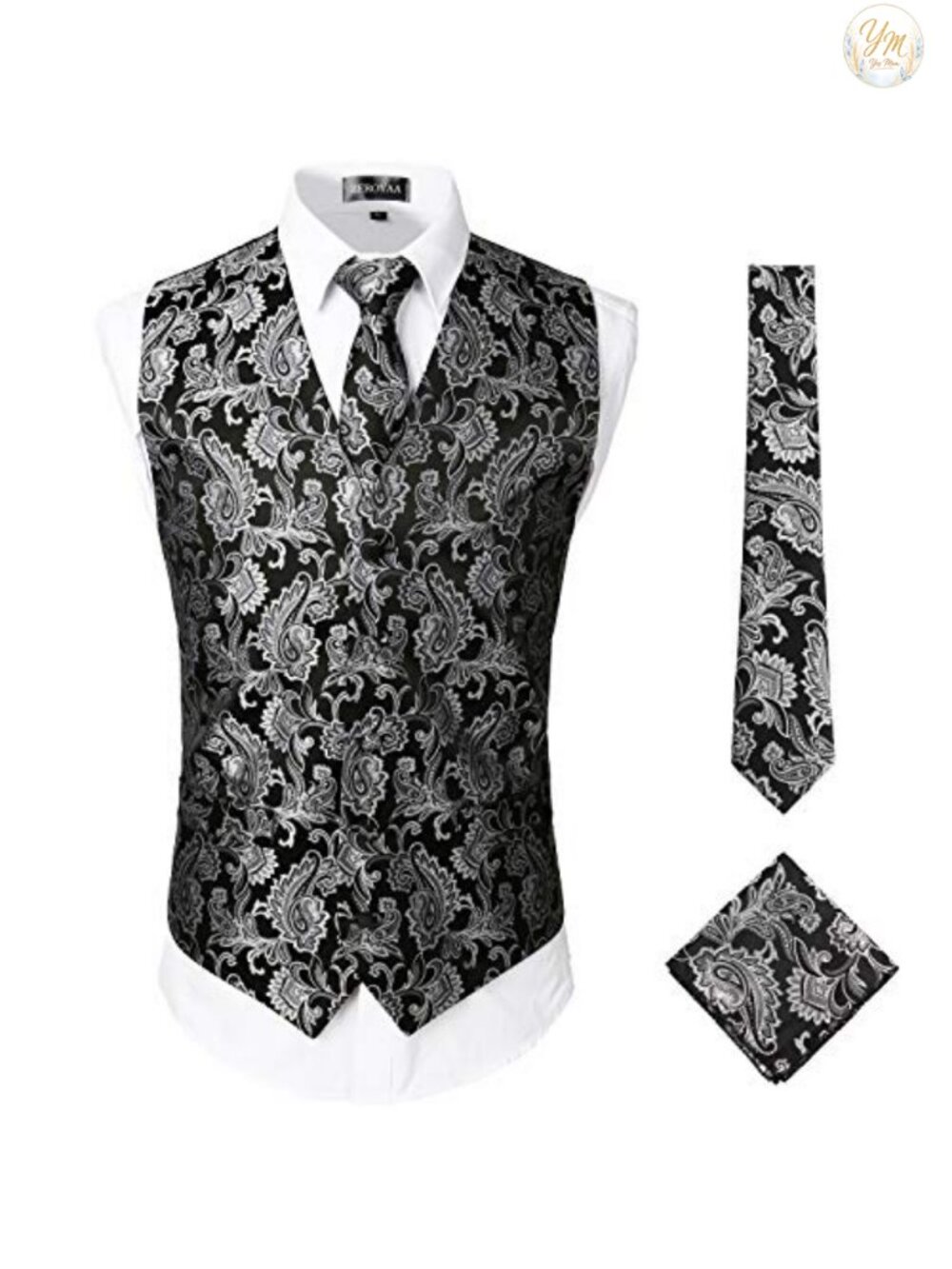 Mens 3pc Paisley Vest Set Microfiber Tie Handkerchief Classic Fit